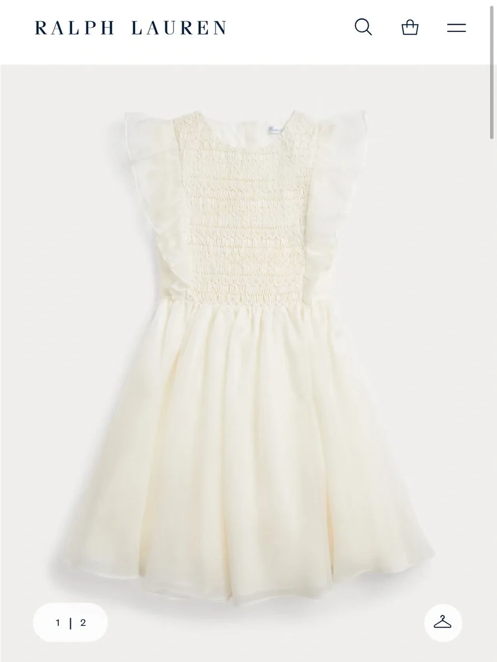 Polo Ralph Lauren Smocked Mulberry Silk Flutter Sleeve Cream Luxury Dress, 6X